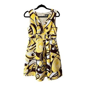 Sandra Angelozzi Geometric Print A-line Sleeveless Silk Blend Midi Dress
